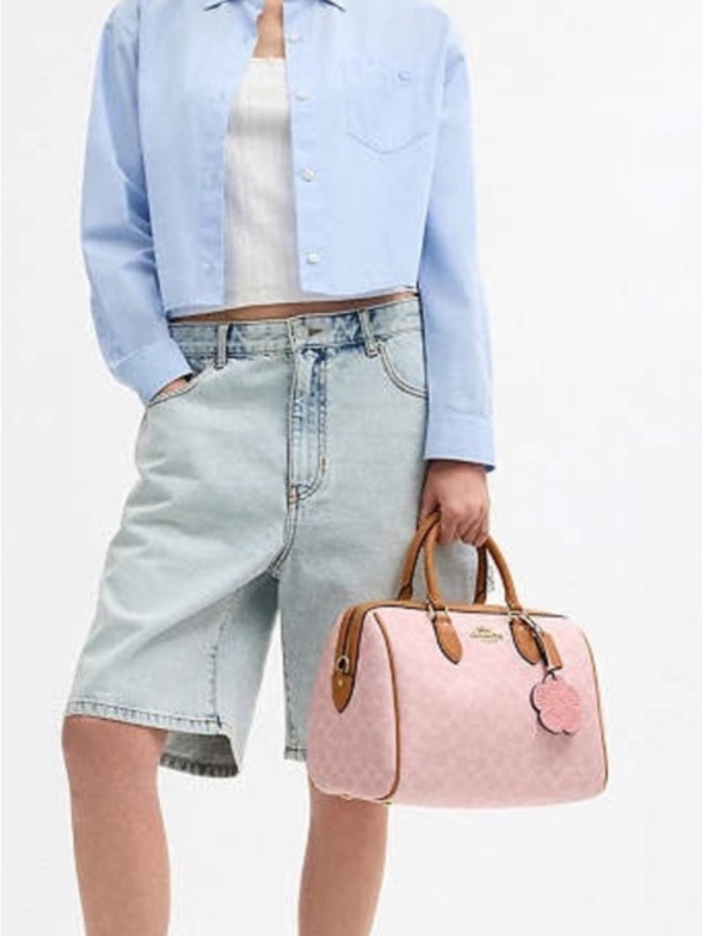 New Coach Rowan Large Satchel Bag in Signature Canvas with charms powder pink - Picture 7 of 10